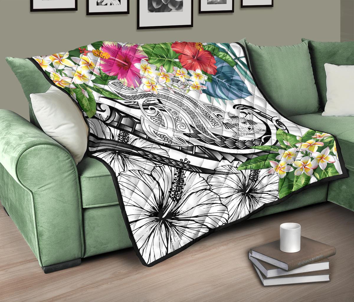 Fiji Polynesian Premium Quilt - Summer Plumeria (White) - Polynesian Pride