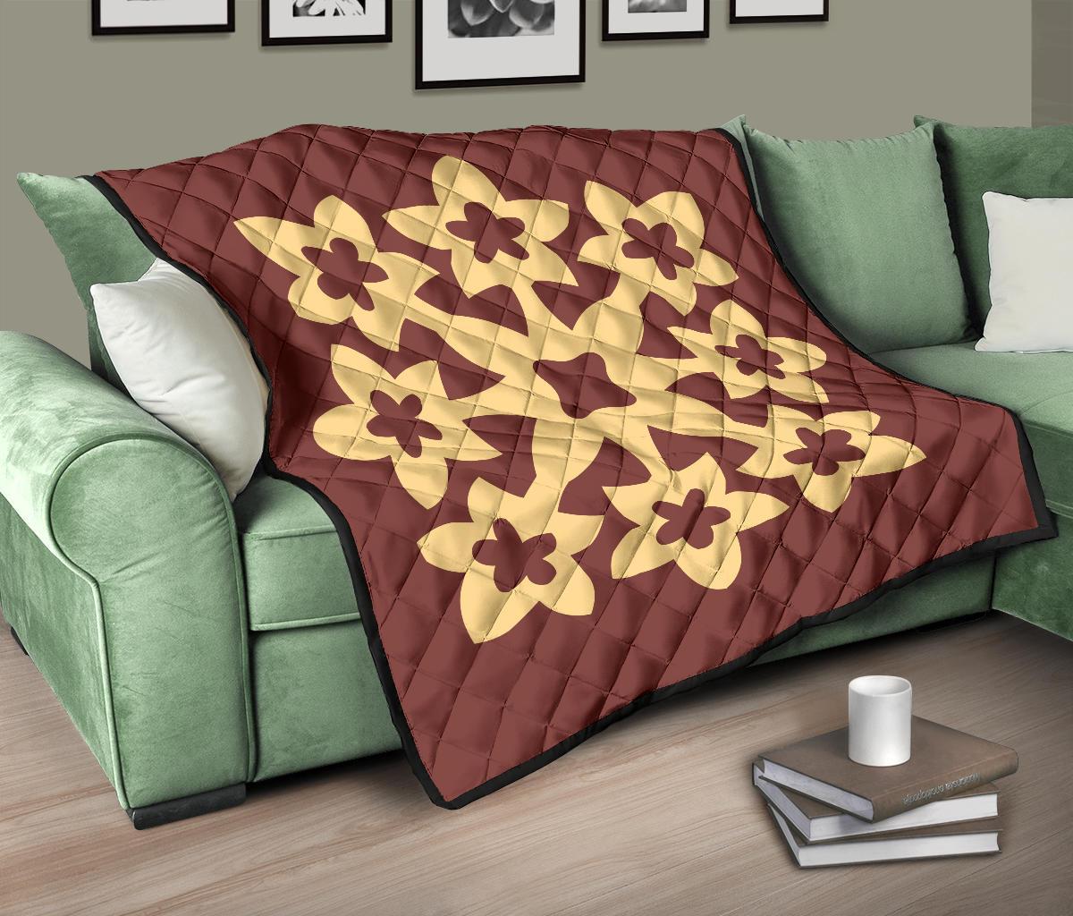 Hawaiian Premium Quilt Royal Pattern - Coral - A1 Style - Polynesian Pride