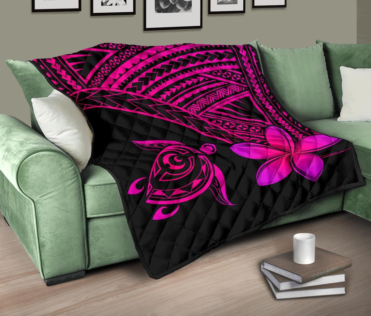 Hawaii Quilt - Hawaii Turtle Plumeria Quilt Pink - Polynesian Pride