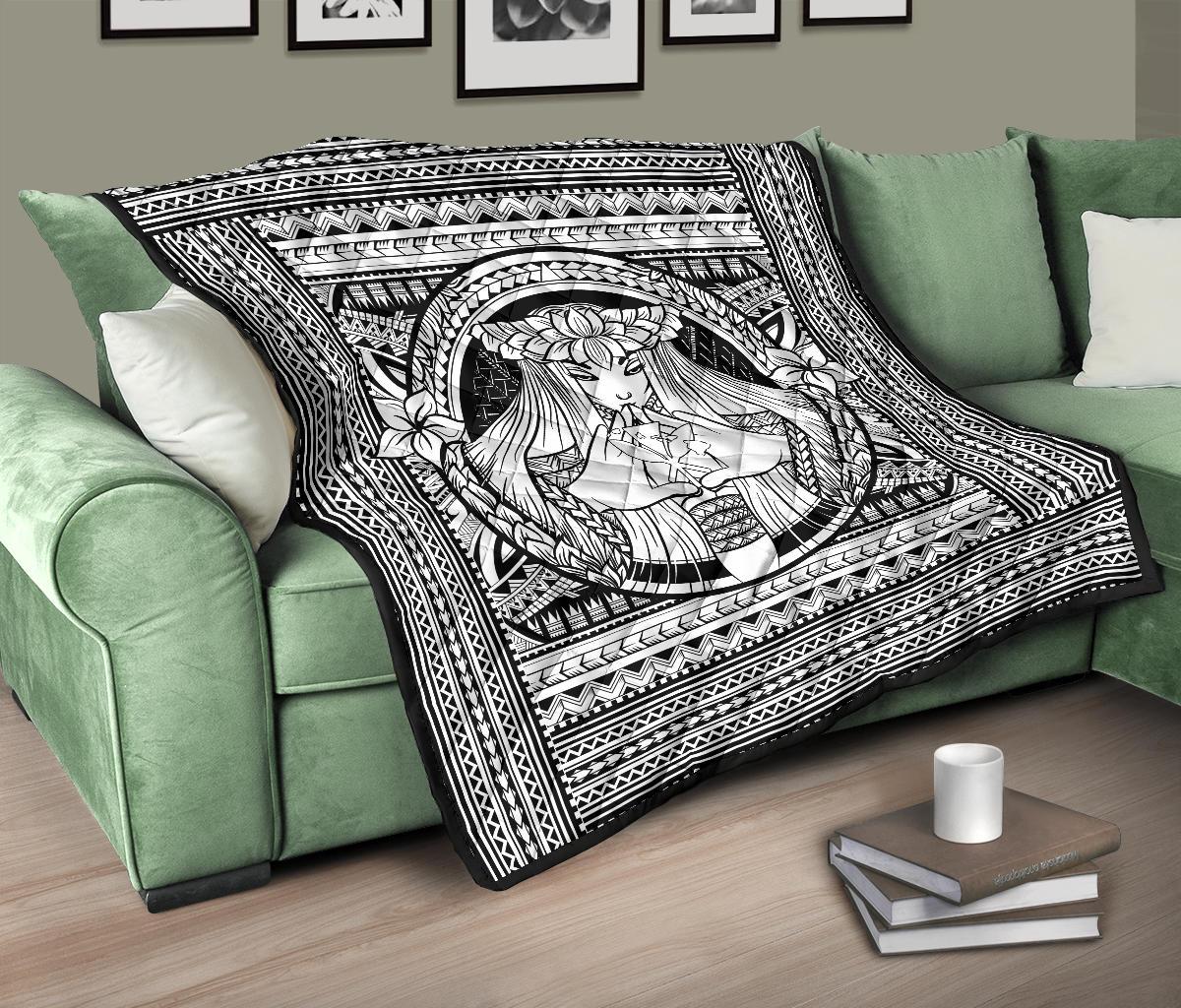 Hawaii Polynesian Pele Kanaka Premium Quilt White - Polynesian Pride