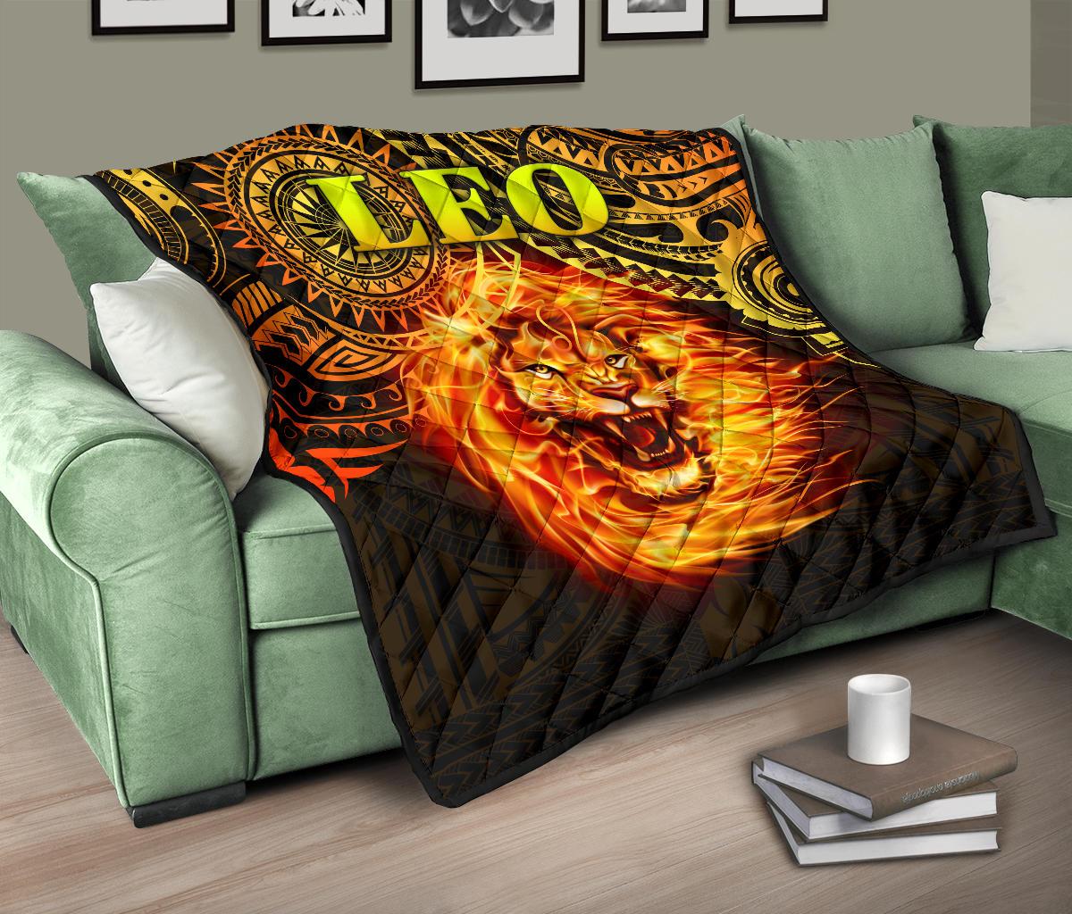 Sun In Leo Zodiac Premium Quilt Polynesian Tattoo Unique Vibes - Polynesian Pride