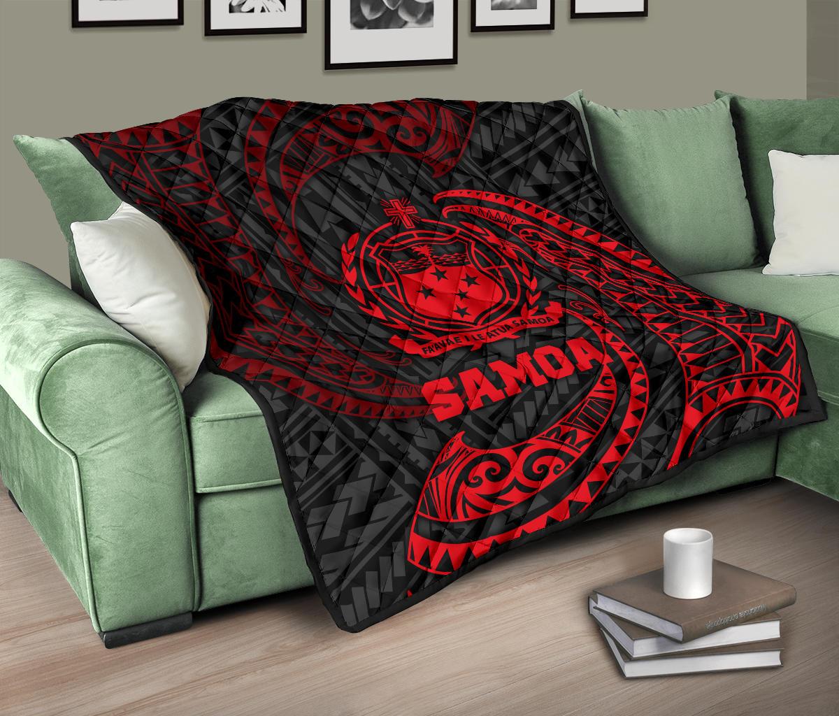 Samoa Polynesian Premium Quilt - Red Tribal Wave - Polynesian Pride