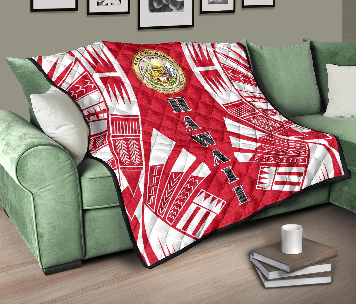 Hawaii Premium Quilt - Hawaii Seal Polynesian White Tattoo (Red) - Polynesian Pride
