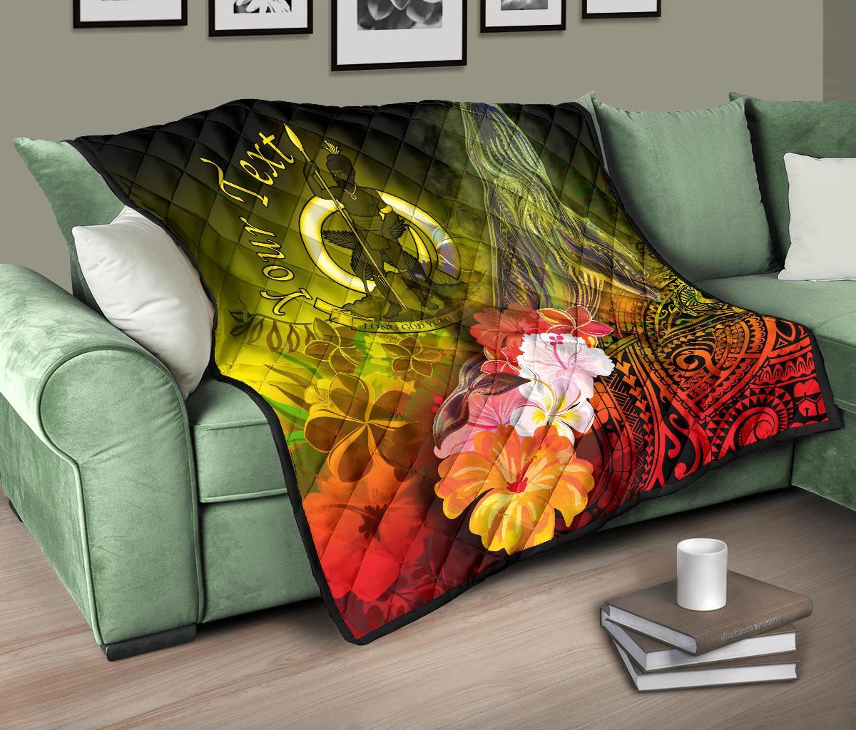 Vanuatu Custom Personalised Premium Quilt - Humpback Whale with Tropical Flowers (Yellow) - Polynesian Pride