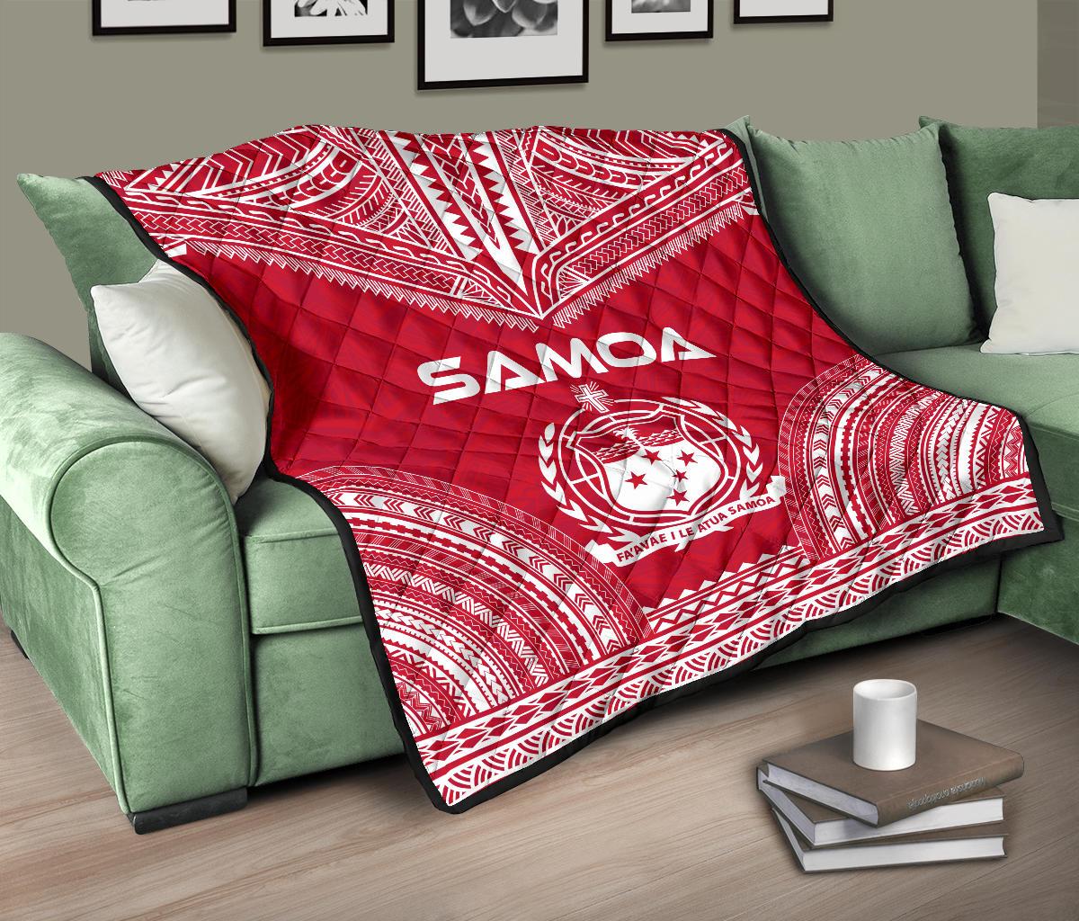 Samoa Premium Quilt - Samoa Coat Of Arms Polynesian Chief Red Version - Polynesian Pride