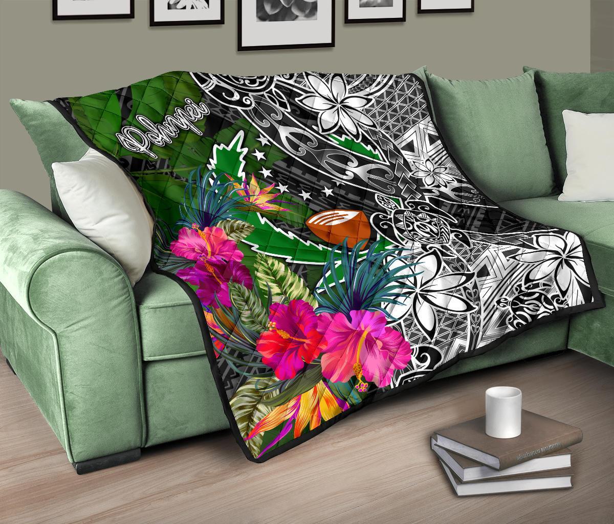 Pohnpei Premium Quilt - Turtle Plumeria Banana Leaf - Polynesian Pride