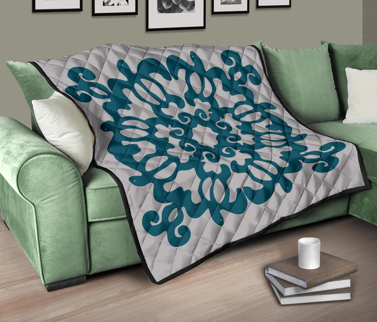 Hawaiian Quilt Turtle Pattern New Gray Premium Quilt - Skin Style - AH - Polynesian Pride