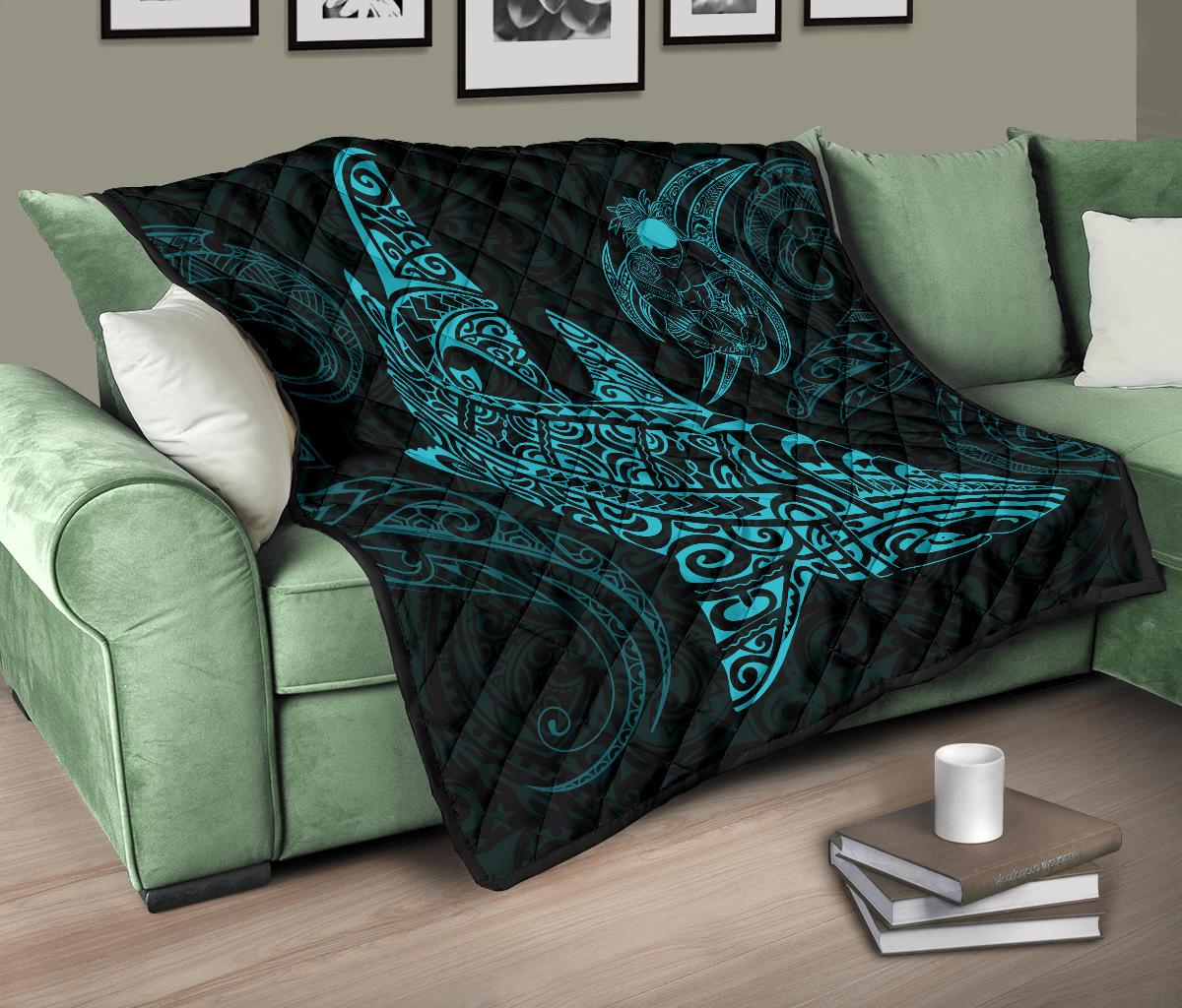 Polynesian Quilt - Polynesian Blue Shark Warrior Tattoo - Polynesian Pride