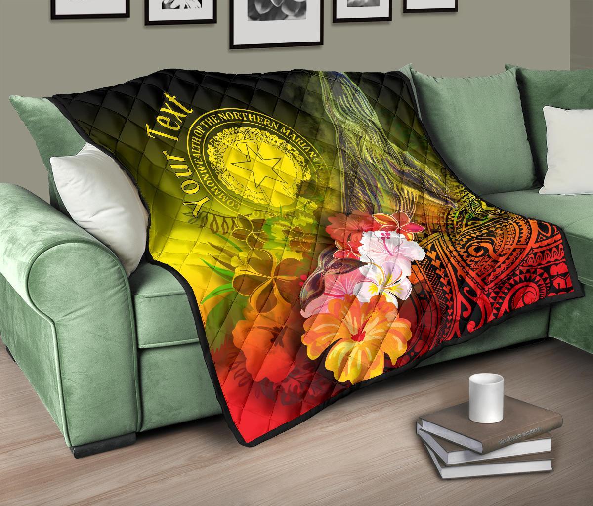 CNMI Custom Personalised Premium Quilt - Humpback Whale with Tropical Flowers (Yellow) - Polynesian Pride