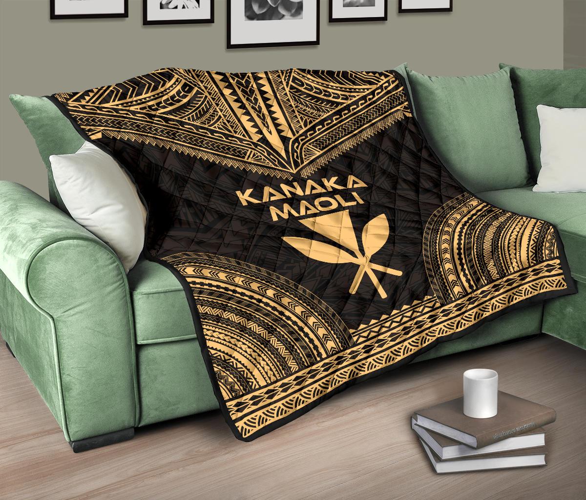 Hawaii Premium Quilt - Kanaka Maoli Polynesian Chief Gold Version - Polynesian Pride