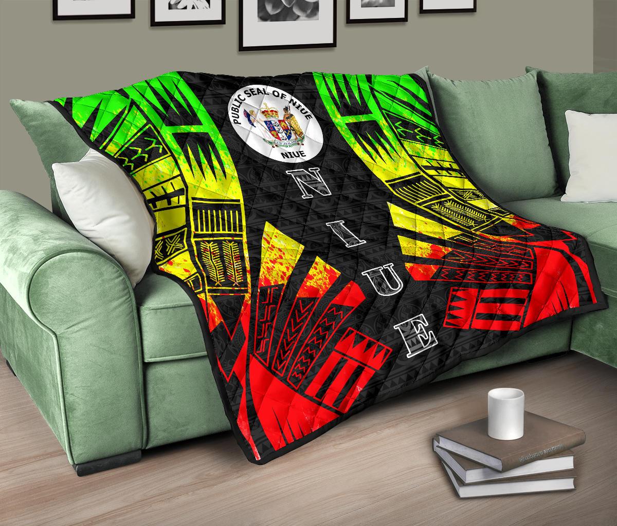 Niue Premium Quilt - Niue Seal Polynesian Reggae Tattoo - Polynesian Pride