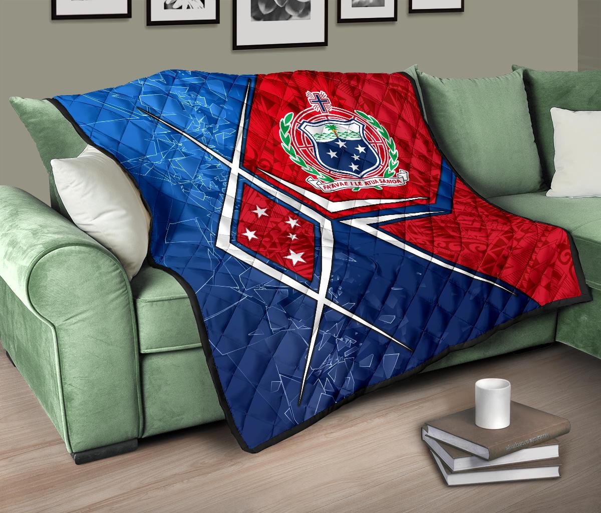 Samoa Premium Quilt - Samoa Flag with Polynesian Patterns - Polynesian Pride