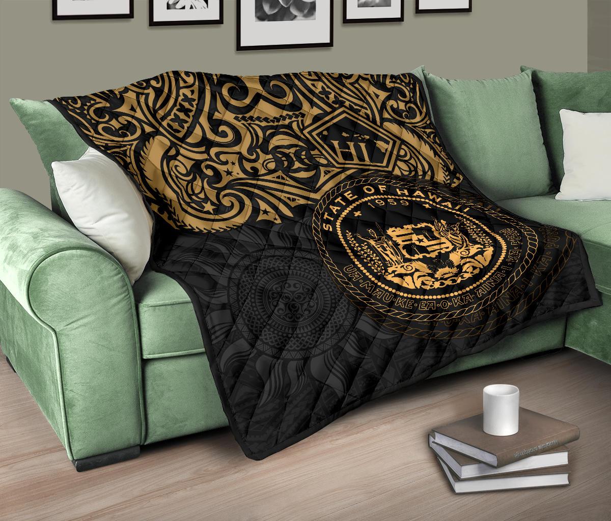 Hawaii Premium Quilt - Hawaii Seal Pride Style (Gold) - Polynesian Pride