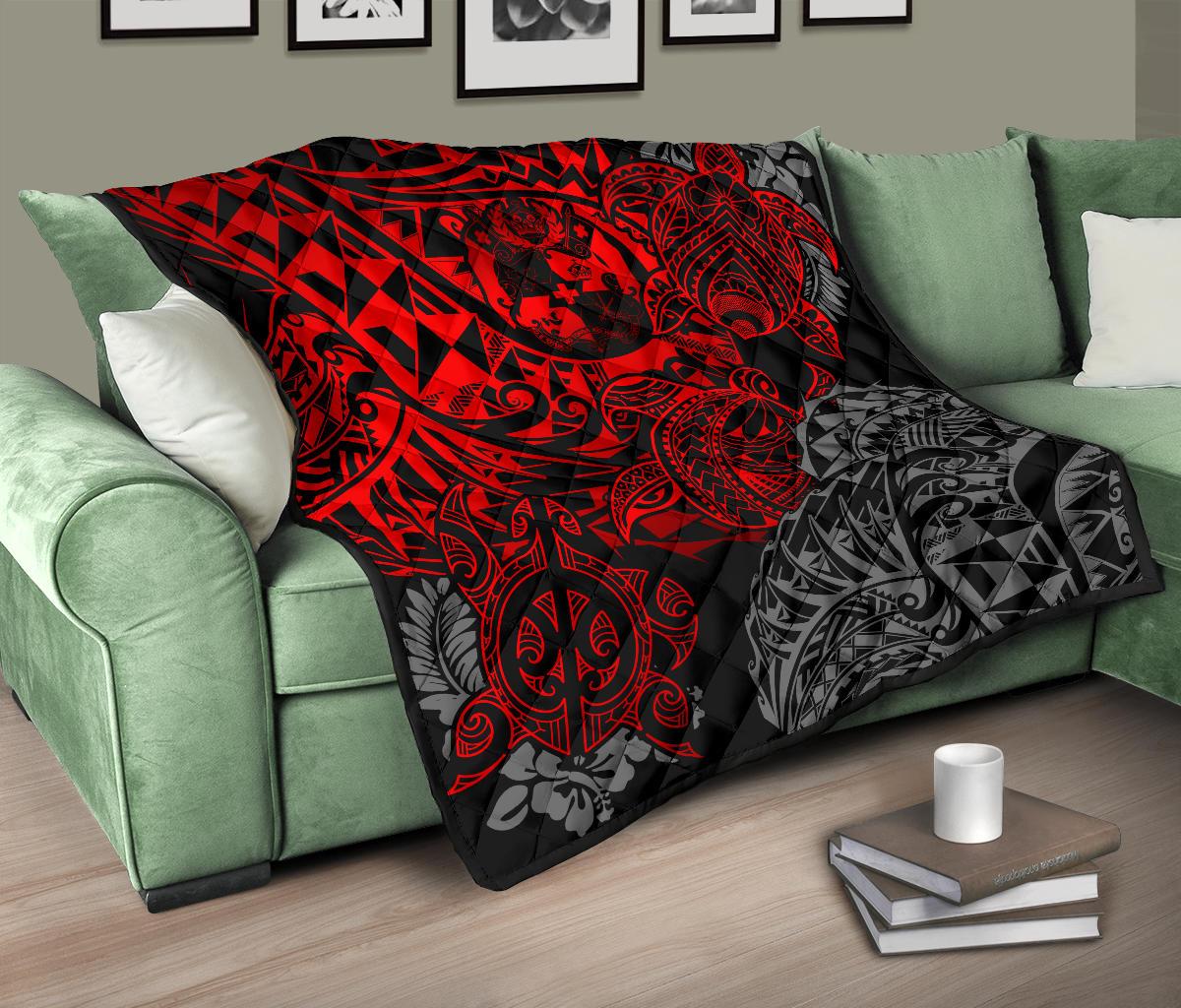 Tonga Polynesian Premium Quilt - Red Turtle Flowing - Polynesian Pride
