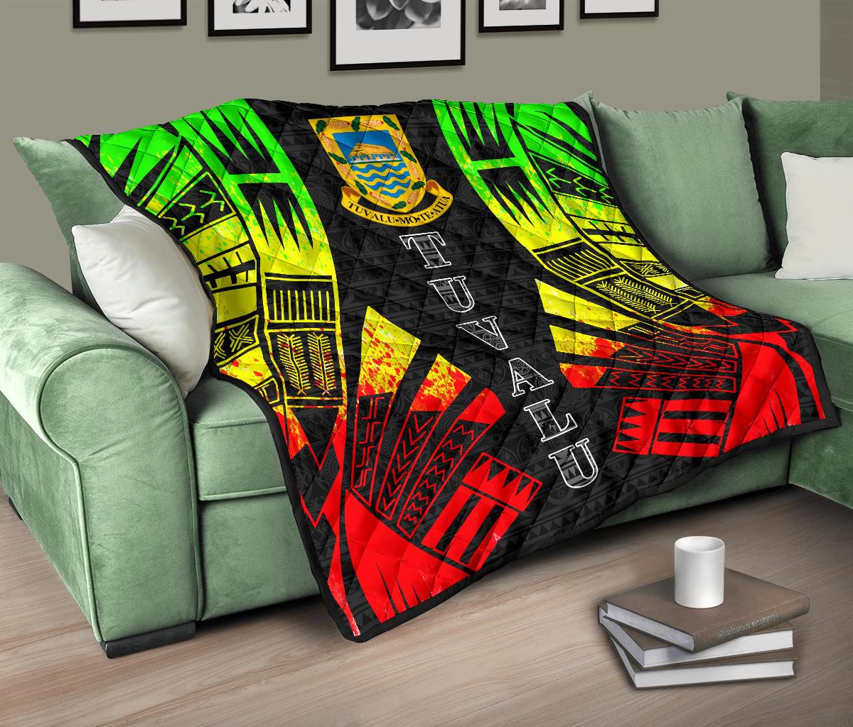 Tuvalu Premium Quilt - Tuvalu Coat Of Arms Polynesian Reggae Tattoo - Polynesian Pride