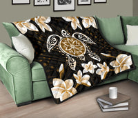 Hawaiian Gold Turtle Plumeria Quilt - Polynesian Pride