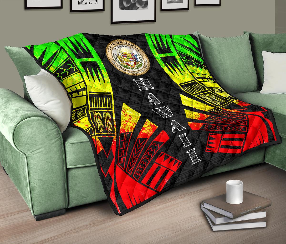 Hawaii Premium Quilt - Hawaii Seal Polynesian Reggae Tattoo - Polynesian Pride