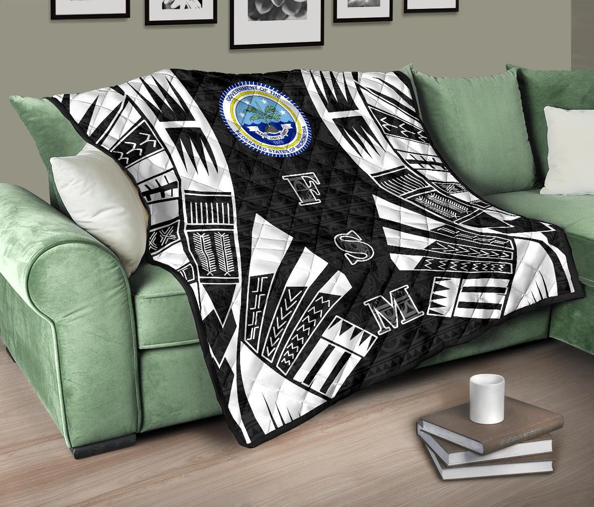 Federated States Of Micronesia Premium Quilt - Federated States Of Micronesia Seal Polynesian White Tattoo (Black) - Polynesian Pride