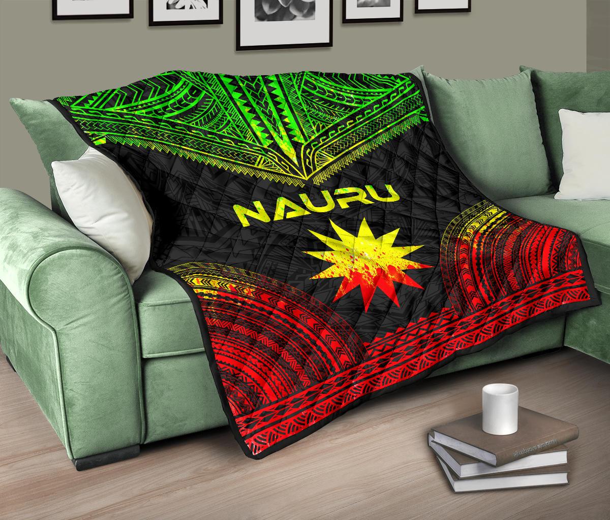 Nauru Premium Quilt - Nauru Flag Polynesian Chief Reggae Version - Polynesian Pride