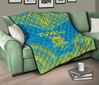 Tuvalu Premium Quilt - Tuvalu Coat Of Arms Polynesian Chief Blue Version - Polynesian Pride