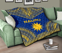 Nauru Premium Quilt - Nauru Flag Polynesian Chief Blue Version - Polynesian Pride