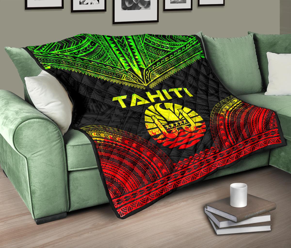 Tahiti Premium Quilt - Tahiti Flag Polynesian Chief Reggae Version - Polynesian Pride