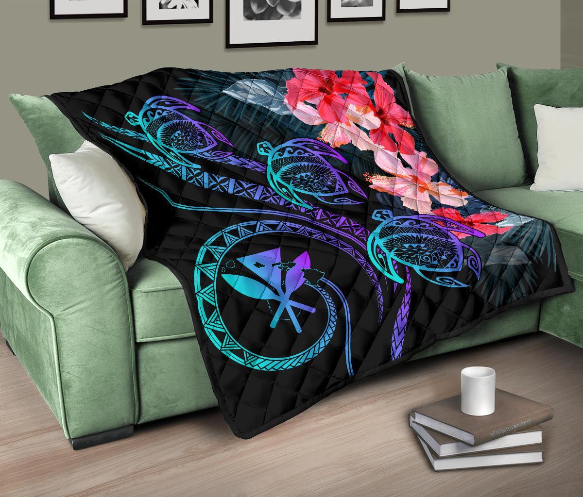 Hawaii Turtle Polynesian Tropical Premium Quilt - Cora Style Purple - Polynesian Pride