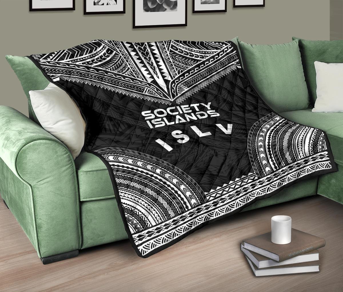 Society Islands Premium Quilt - Society Islands Flag Polynesian Chief Black Version - Polynesian Pride