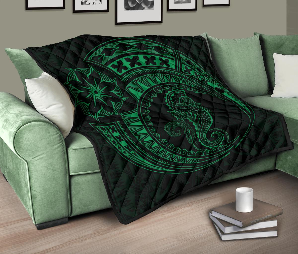 Polynesian Quilt - Polynesian Green Seahorse Tattoo - Polynesian Pride