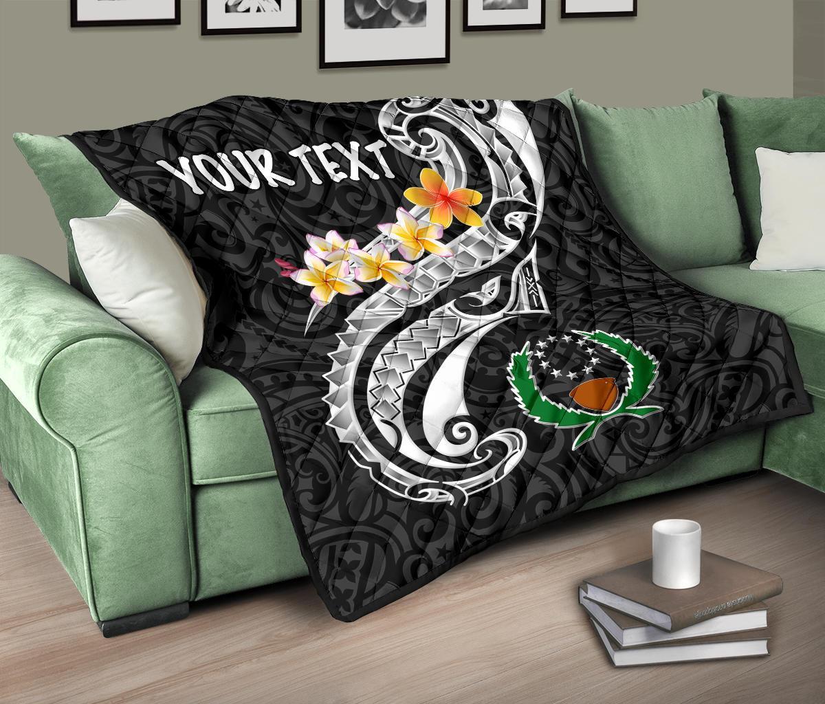 Pohnpei Custom Personalised Premium Quilt - Pohnpei Seal Polynesian Patterns Plumeria (Black) - Polynesian Pride