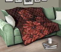Hawaiian Map Hibiscus Turtle Vintage Polynesian Premium Quilt Red - Polynesian Pride