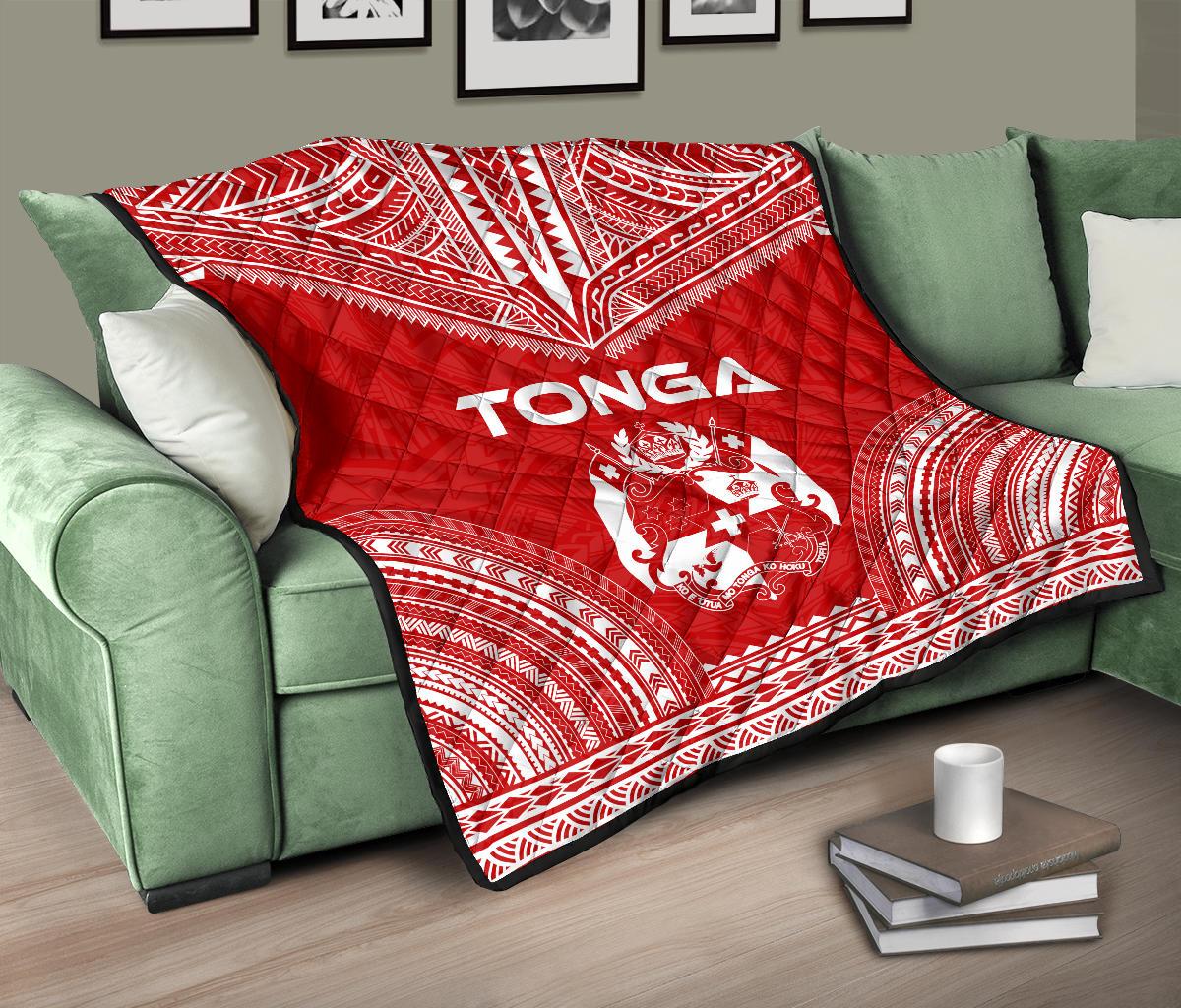 Tonga Premium Quilt - Tonga Coat Of Arms Polynesian Chief Red Version - Polynesian Pride