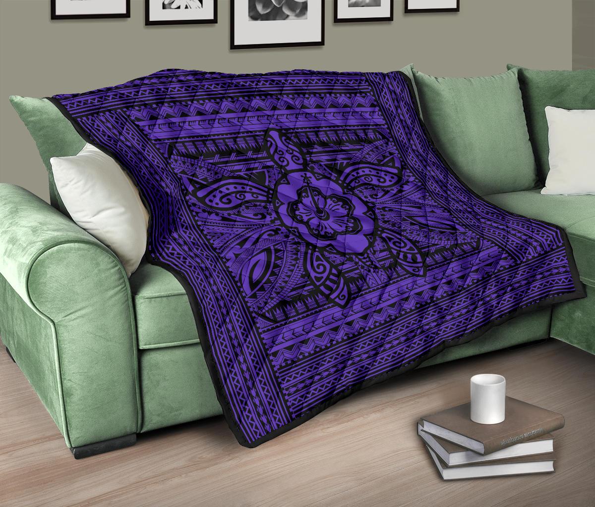 Hawaii Polyensian Turtle Premium Quilt Purple - Polynesian Pride