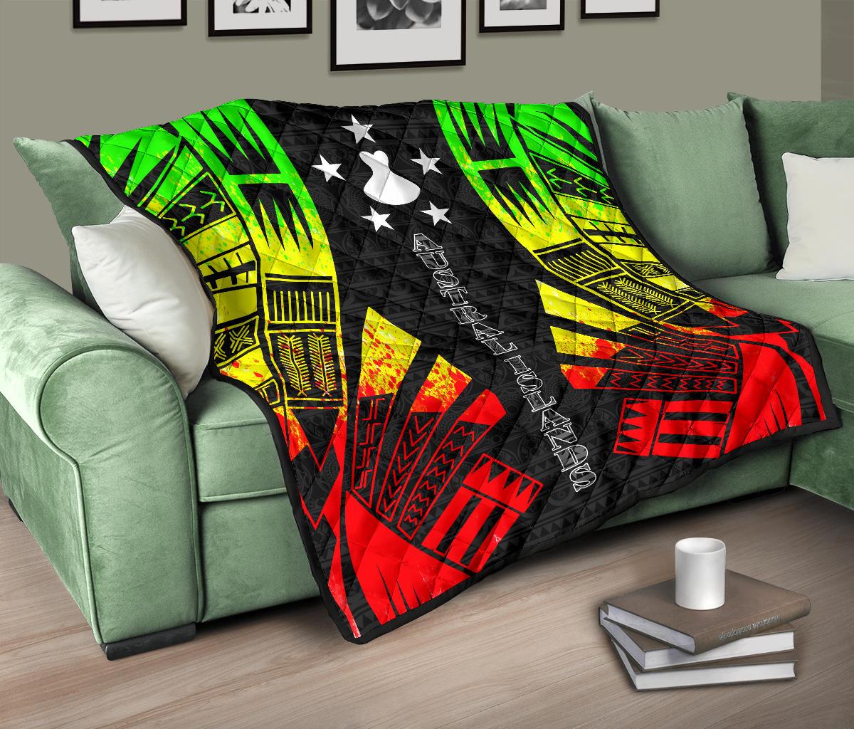 Austral Islands Premium Quilt - Austral Islands Flag Polynesian Reggae Tattoo (Black) - Polynesian Pride