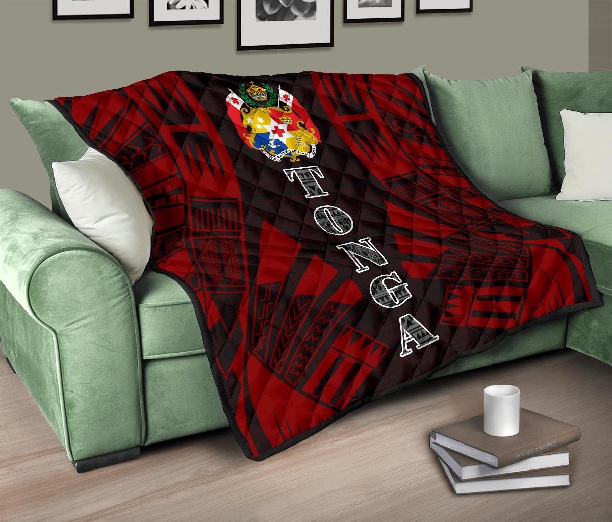 Tonga Premium Quilt - Tonga Coat Of Arms Polynesian Red Tattoo - Polynesian Pride