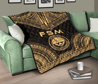 Federated States Of Micronesia Premium Quilt - FSM Seal Polynesian Chief Gold Version - Polynesian Pride