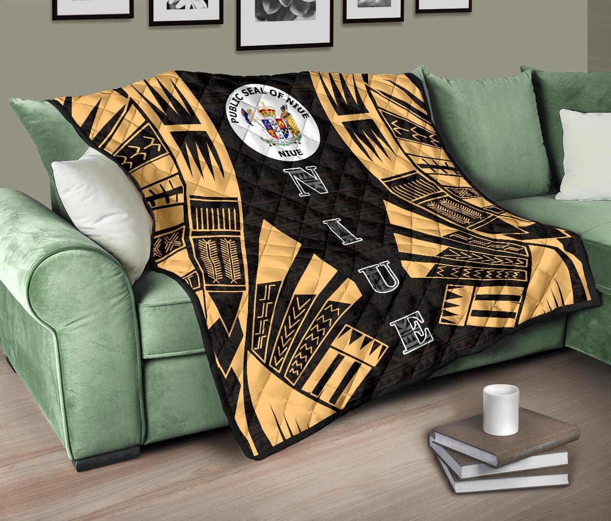 Niue Premium Quilt - Niue Seal Polynesian Gold Tattoo - Polynesian Pride