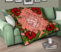 Hawaii Turtle Hibiscus Pink Premium Quilt - Fide Style - Polynesian Pride