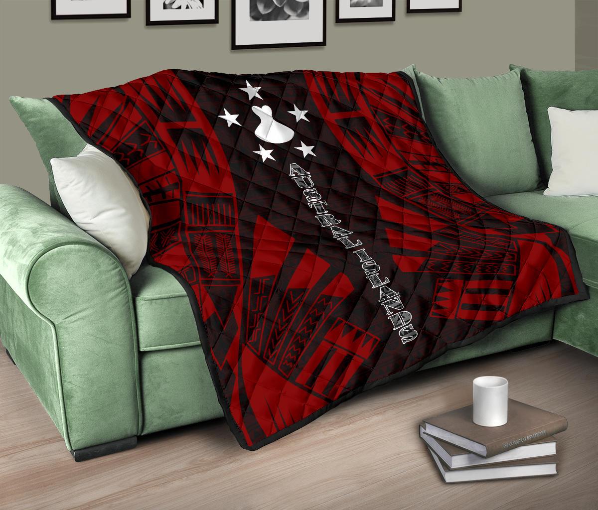 Austral Islands Premium Quilt - Austral Islands Flag Polynesian Red Tattoo (Dark Red) - Polynesian Pride