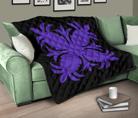 Hawaiian Premium Quilt Royal Pattern - Black And Purple - A2 Style - Polynesian Pride