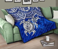 Tonga Polynesian Premium Quilts - Tonga Coat Of Arms & Blue Turtle Hibiscus - Polynesian Pride