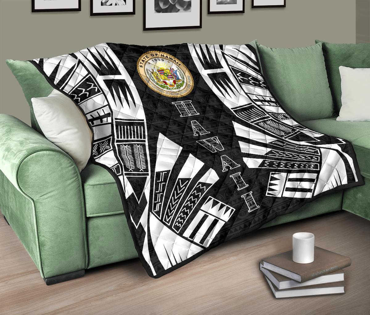 Hawaii Premium Quilt - Hawaii Seal Polynesian White Tattoo (Black) - Polynesian Pride