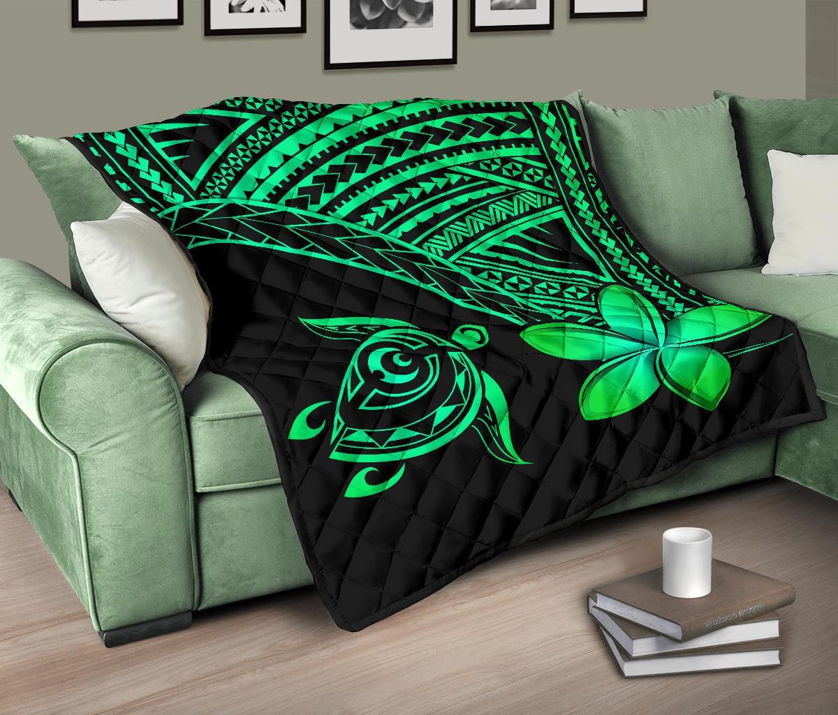 Hawaii Quilt - Hawaii Turtle Plumeria Quilt Green - Polynesian Pride
