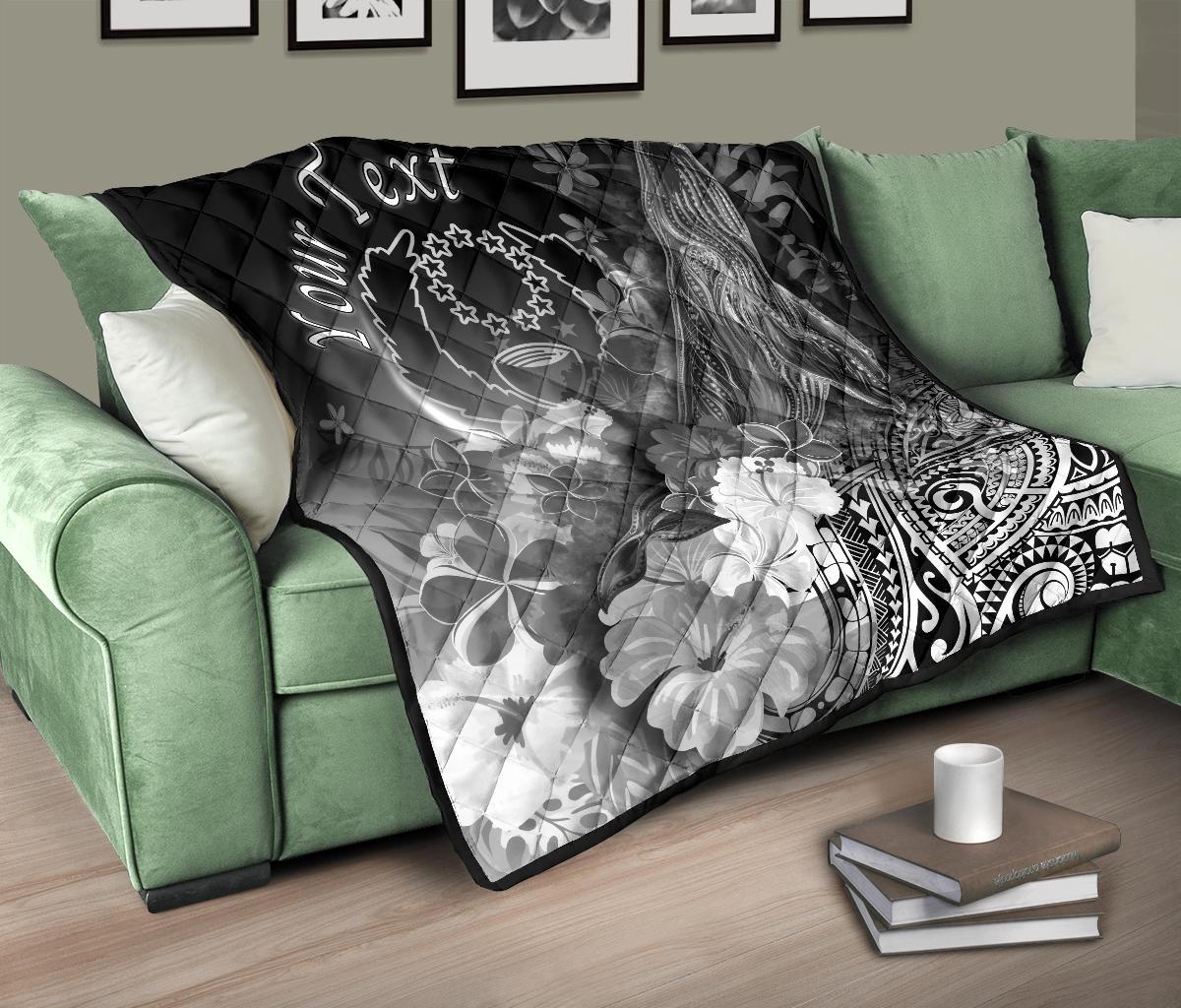 Pohnpei Custom Personalised Premium Quilt - Humpback Whale with Tropical Flowers (White) - Polynesian Pride