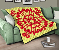 Hawaiian Quilt Turtle Pattern New Yellow Premium Quilt - Skin Style - AH - Polynesian Pride