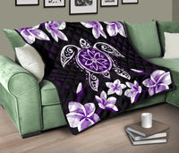 Hawaiian Violet Turtle Plumeria Quilt - Polynesian Pride