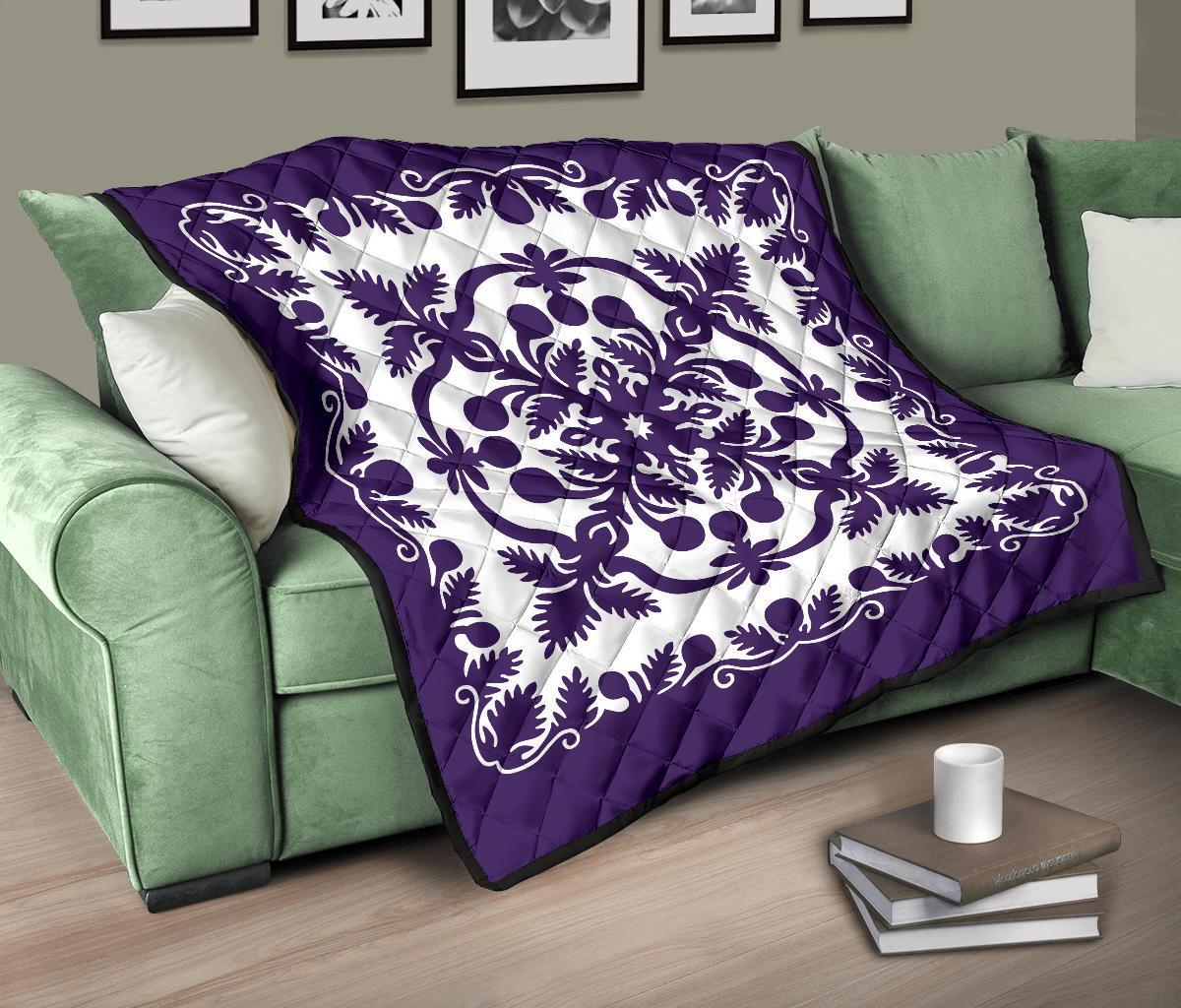 Hawaii Premium Quilt Royal Pattern - Purple And White - Polynesian Pride