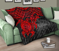 Samoa Polynesian Premium Quilt - Samoa Coat Of Arms & Red Turtle Hibiscus - Polynesian Pride