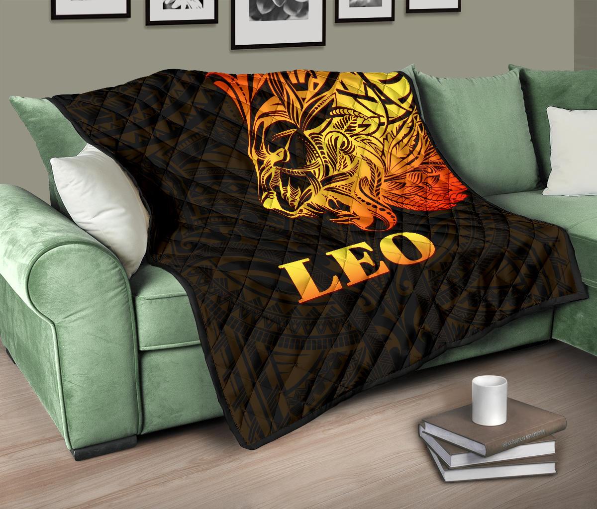 Sun In Leo Zodiac Premium Quilt Polynesian Tattoo Simple - Orange Black - Polynesian Pride