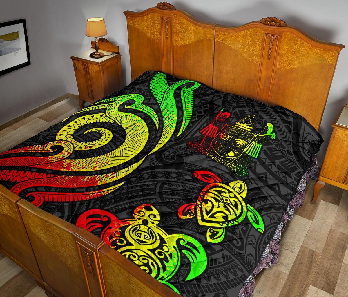 Fiji Polynesian Premium Quilt - Reggae Tentacle Turtle Crest - Polynesian Pride